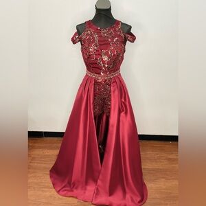 Elegant Burgundy Gown with Sequin Details